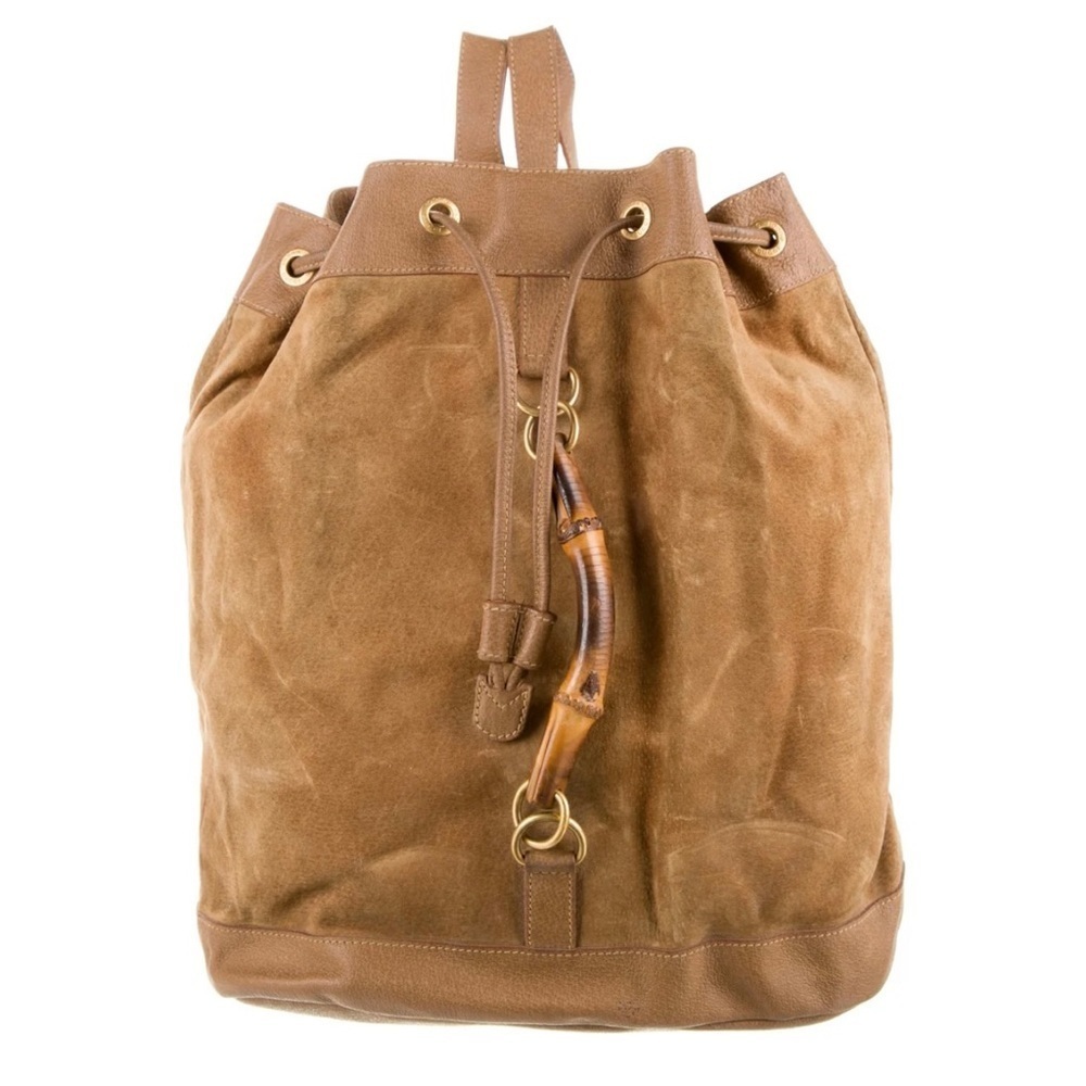 Vintage Gucci Suede Backpack with Bamboo Handle